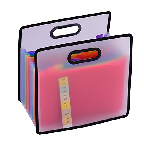 Akkordeanischer Fächermappe, A4-Papier-Aktenschrank, 12 Taschen, Regenbogenfarben, tragbarer Quittungs-Organizer mit Aktenführung und Etikettenkarten für Büro, Schule