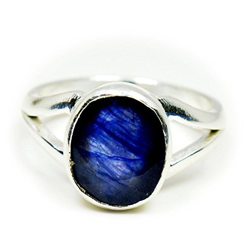 55Carat Ring aus echtem blauem Saphir für Damen, 4 Karat, oval, astrologische Größen 4, 5, 6, 7, 8, 9, 10, 11, 12, 13, Kristall Metall Edelstein Kristall Metall: Strasssteine, Natürlicher blauer