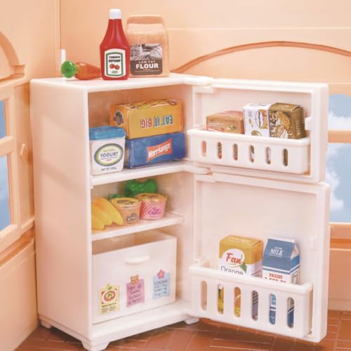 KARLOR Mini Kühlschrank mit Lebensmittel Getränken, Miniatur Puppenhaus Kuche Minimöbel Miniaturmodell Küchenszene Dollhouse Furniture 1:12 Möbel für Puppen Puppenhaus Dekoration