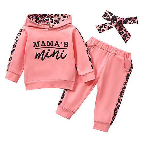 Geagodelia Babykleidung Set Baby Mädchen Kleidung Outfit Langarm Kapuzenpullover Top + Hose Neugeborene Kleinkinder Weiche Babyset Mama's Mini (Pink 725, 6-12 Monate)