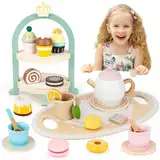 Montessori Spielzeug ab 3 4 5 6 Jahre, Geschenk für Kinder Mädchen, Tee Set Holzspielzeug, Kinderküche Zubehör Teeservice Kinder Holz, Spielzeug Geschenk für Weihnachten, Geburtstagsgeschenk