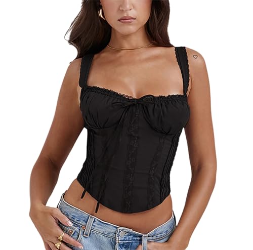 YADMISU Damen-Korsett zum Schnüren, schulterfrei, Reißverschluss, seitliche Bänder, sexy Ausgehen, Bodyshaper, Bustier-Top, Schwarz, Large