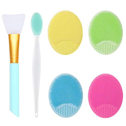 OBSCYON 4 Stück Manuelle Silikonwäscher-Gesichtsreinigungsbürste Scrubber Pads,1 Stück Lippenbürste und 1 Stück Gesichtsmaskenbürste zur Hautreinigung