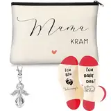 Nuenen 3pcs Geschenke für Mama Kosmetiktasche Bag für Werdende Mama Mutter Beutel mit Reißverschluss Socken Engel Schlüsselanhänger Neue Mama Geschenke für Mama Geschenke Geburt für Schwangere