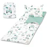 Schlafsack Kinder mit Kissen und Reißverschluss für Baby 3-7 Jahre - 140 x 75 cm Kinderschlafsack Indoor für Kindertagesstätte Kindergarten Deckenschlafsack Salbeifarbe