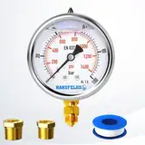 Hansfelds Manometer 0–100 bar/psi 63mm Zifferblatt flüssigkeit gefüllt Glyzerin 1/4 Zoll BSP Anschluss von Untern Messing innen und Anschluss Doppelskala bar/psi Genauigkeit 1,6