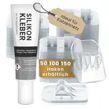 VAYPET® 50 Klebehaken transparent & Silikonkleber [30ml] zur Befestigung vom Katzennetz für Balkon ohne Bohren I Katzennetz ohne Bohren schnell befestigt Dank Stabiler Klebehaken Outdoor wetterfest