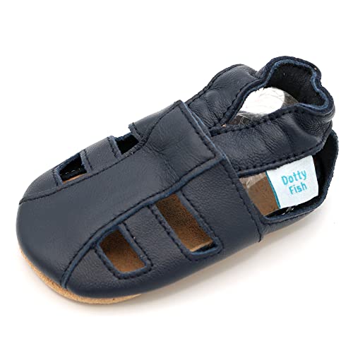 Dotty Fish Weiche Baby und Kleinkind Lederschuhe. Jungen und Mädchen. Sandalen marineblau. 12-18 Monate (21 EU)