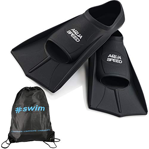 Aqua Speed leichte Trainingsflossen I Damen Herren I Schwimmflossen Training I Kurzflossen Schwimmen I Flossen I Schwimmbadflossen I Schnorchelflossen I + Ultrapower Rucksack I schwarzI07; Gr. 39I40