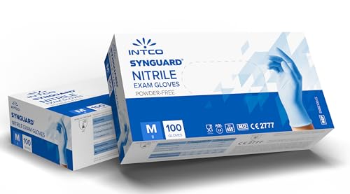 Intco Medical – 100x medizinische Einweg-Handschuhe aus reißfesten Nitril – Latex-und puderfrei für einwandfreie Hautverträglichkeit – Einsetzbar in Chemie-, Lebensmittel- & Reinigungsindustrie (M)