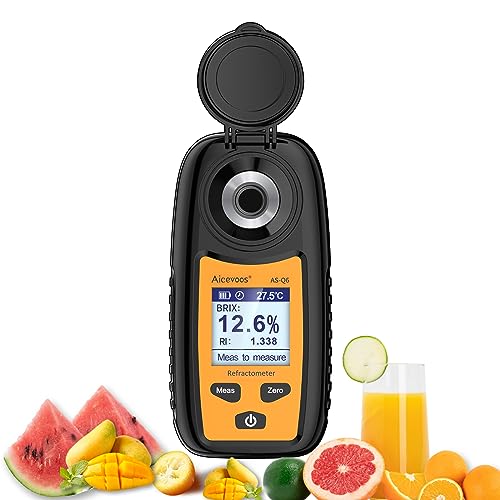 Aicevoos Q6 Digitaler Zucker Refraktometer, Brix Meter Bereich 0-35% Brix，±0.2% Präzision Automatische Temperaturkompensation Brix Refraktometer für Obst, Gemüse