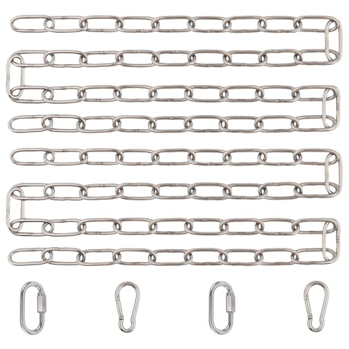 2 stücke Stahlkette, Edelstahlkette 1 Meter, Ø3mm Rundstahlkette, Gliederkette mit Karabiner Edelstahl, Edelstahl Ketten Meterware zum Aufhängen für Hängesessel, Billboard, Sandsäcke