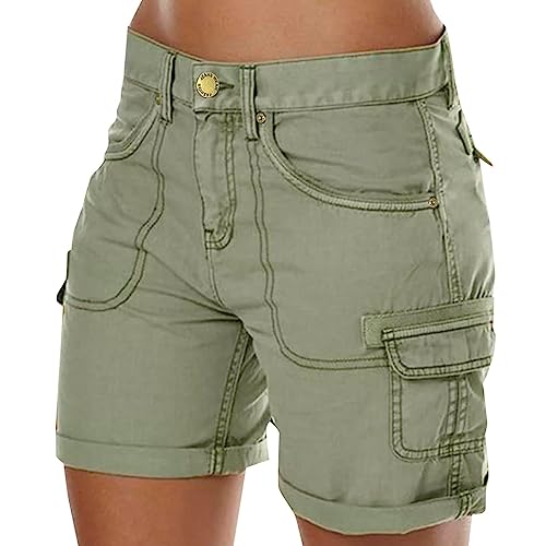 DeaAmyGline Cargo Shorts Damen Sommer - Kurze Hosen Damen Sweatshorts Bermuda Shorts Sommerhose Chino Hose mit Taschen Geknöpfte High Waist Freizeit Arbeitsshorts Cargohose Hot Pants Wandershorts