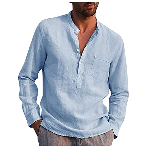 Generisch Oktoberfest Accessoires, Herren Trachtenhemden Regular Fit Langarm Freizeithemden Shirt Festhemd Wiesn Outfit Trachten Weiß Os Hemden Stehkragen Männer Outfit Dirndl (XXL, Hellblau)