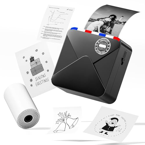 Taschendrucker, 300 DPI Mini Thermodrucker für Smartphone, Sticker Drucker für Handy, Tragbarer Fotodrucker Mini Printer, Unterstützt 15,25,53mm Papier,für Studium, Fotodruck, Etiketten - M02S