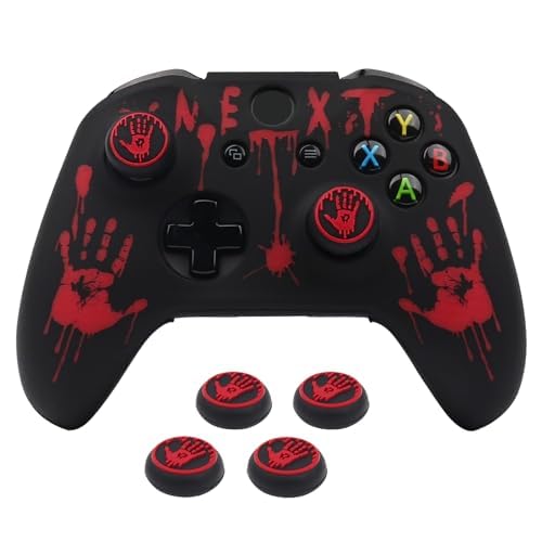 RALAN Laser Blood Handprint Design Controller Skin mit 4 Daumen Griffe für Xbox One, Anti-Rutsch-Silikon-Controller-Abdeckung Schutzhülle kompatibel für Xbox One S/X Gamepad Joystick