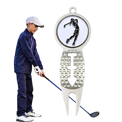 Povanjer Golf Pitchgabel und Ballmarker,Golf-Divot-Reparaturwerkzeug aus Zinklegierung mit Ballmarker - Rostfreies Golfzubehör, robust und rutschfest für Schlägerhalterung, Golfplatz, Reparaturrasen,