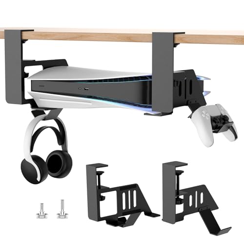 PS5 Halterung unterm Tisch, Metal Under Desk Mount für PS5 Pro, PS5 Slim Stealth Mount, Untertischhalterung für PS5 Pro/PS5 Slim/PS5 Disc & Digital Edition Zubehör mit Klemmhalterung & Schraube