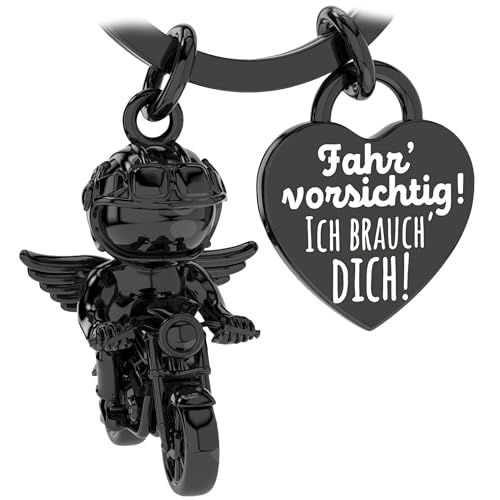 LANOLU Motorrad Schlüsselanhänger Engel, Biker fahr vorsichtig, Motorrad Geschenke für Männer, Geschenke für Motorradfahrer aus Metall