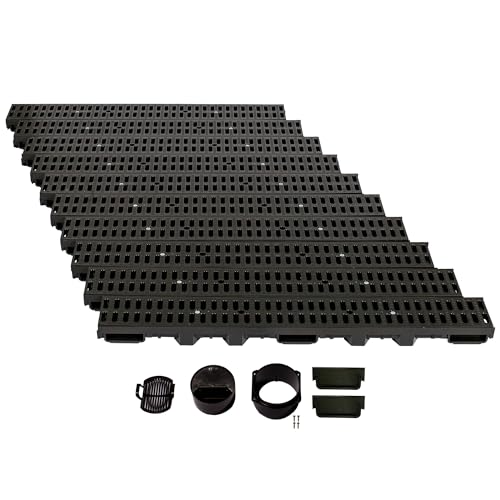 ScarMaxx - A15 Entwässerungsrinne Set - Bodenrinne - Regenwasser-Ablauf - Abfluss mit Gitter - Drainagekanal - Flach - Kunststoff - Bauhöhe 60mm - mit Stegrost Classic Schwarz - 10m