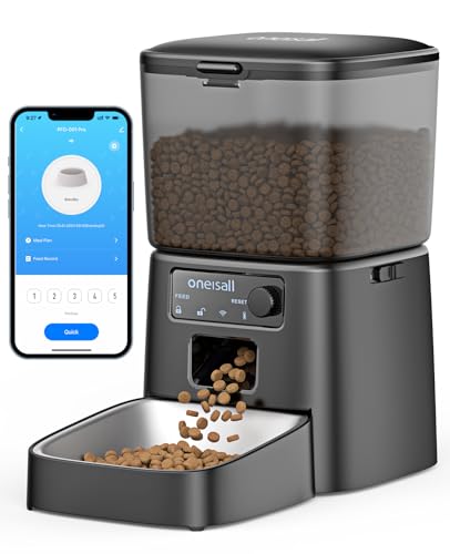 oneisall 3.5L Futterautomat Katze, WiFi Intelligenter Katzenfutter Automat, APP-Steuerung, 1-12 Mahlzeiten pro Tag, Futterspender für Katzen/Hunde, mit Edelstahlnapf (3.5L WiFi)