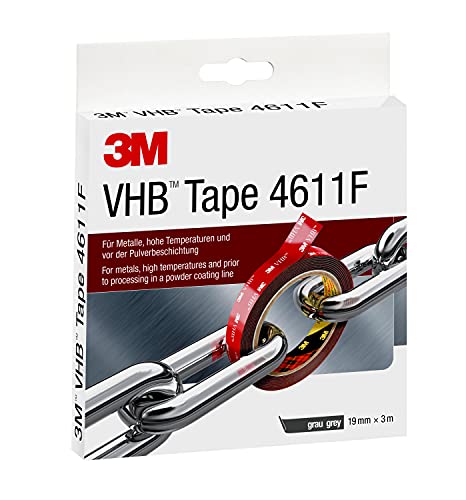 3M VHB 4611 Montage Klebeband doppelseitig - hohe Temperaturbeständigkeit, Verbindung von Aluminium, Edelstahl, verzinktem Stahl, Polycarbonat, ABS - 19mm x 3m, Grau, Dicke: 1.1mm (1-er Pack)