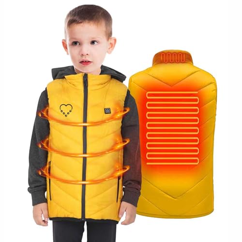 Elektrische Heizjacke Kinder Beheizbare Weste Mädchen Heizweste Einstellbar Jungen Wärmeweste Bequem Full Zip Winterjacke, 2 Beheizte Zonen, 3 Heizstufen, Wasserdicht Winddicht Jacke mit USB-Aufladung