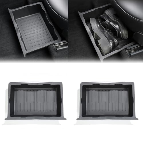 Sitz Organizer Box für Tesla Model Y, 2PCS Aufbewahrungsbox TPE+ABS Doppelter Verdeckter Organizer für Tesla Model Y Zubehör unter Dem Sitz Organizer unter Den Vorderen Sitzen Verstecktes Fach