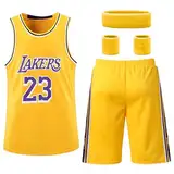 Metaparty Basketball Trikot Kinder, Basketball Jersey Kinder 2 Stücke Basketball Set Kinder Kleidung Sleeveless Basketballtrikot für Jungen Basketball Shirt Shorts XS,Gelb