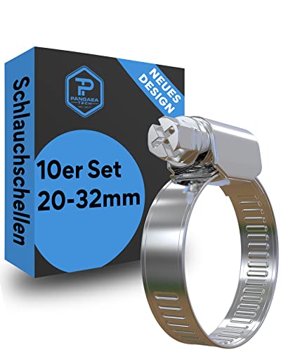 Pangaea Tech Edelstahl Schlauchschellen 20-32 mm 10 Stück - Profi Qualität nach DIN 3017 (W2) - Schlauchschellen Set für Pool, Teich und Garten