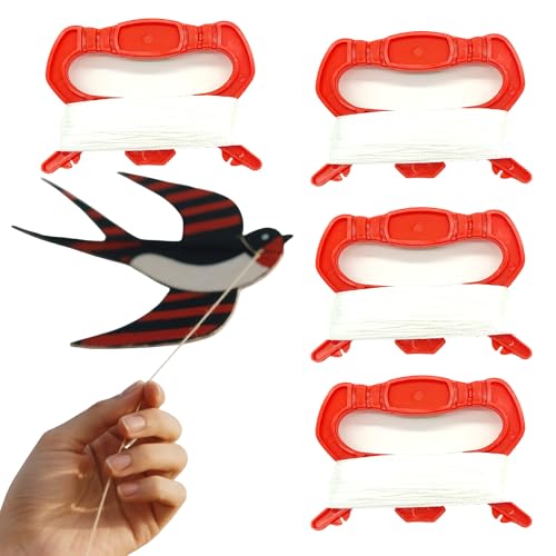 OHYER 4 Stück Drachenschnur Spule Kit Durable Drachen Leine Winder Drachenrolle Schnurdrachen verdrehter Schnur Linie Rote Farbe Für Familien und Gruppenaktivitäten im Freien und Drachenzubehör (1#)