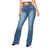 Briskorry Schlaghose Damen High Waist Jeans Stretch Lang Damen Schlaghosen Stretch Jeanshose Schlag Weite Hosen Jeans aus Polyester-Breitbein funktionierende Frau mit Füßen Leggings