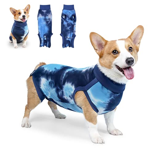 Hundebody Nach op Body Hund kastration, op Body Hund Kastration Hündi, Hundebody Nach Kastration rüde Body Suit nach der Operation für Hunde Chirugenanzug Pet Shirts(Binden -dyed blau, S)