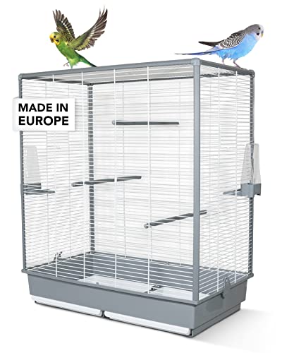 GarPet Vogelkäfig - Stabiler Käfig für Vögel - Papagei-Käfig mit Sitzstangen - Premium Voliere - Vogelhaus aus Metall 70 x 40 x 80 cm - Grau