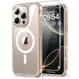 TAURI 3 in 1 für iPhone 16 Pro hülle, Handyhülle für iPhone 16 Pro Case, [Kompatibel mit MagSafe] [Vergilbt Nicht] Schlanke, Stoßfeste Telefon Hülle - Magnetisch Transparent