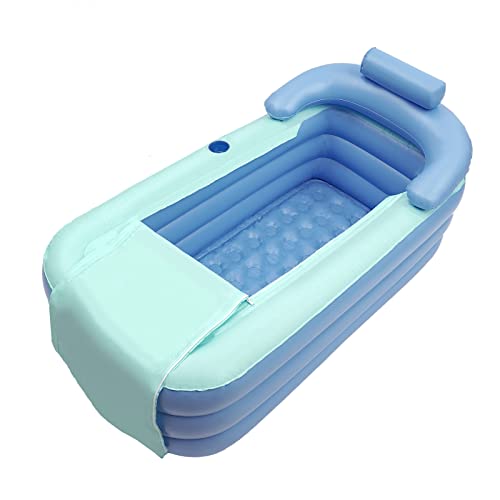 Aufblasbare Badewanne, Faltbare Badewanne für Erwachsene, Blau Freistehende Badewanne PVC Pool für Home Dusche, Kann als Dusche Heißes Bad Eisbad, 160x84x64cm