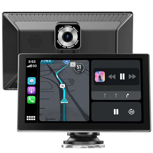 Jzones 9-Zoll CarPlay, Kabelloses CarPlay & Android Auto, GPS-Navigation, Bluetooth, 4K Frontkamera, 1080P Rückfahrkamera, Sprachsteuerung, Mirror Link, Einfach zu installierendes CarPlay Display