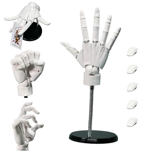 Handmodell 1:1 Gelenkige Schaufensterpuppenhand, bewegliches Gelenk, 16 x 8 Zoll, Gliederpuppenhand mit Sockel, DIY-PVC-ABS-Handmodell zum Zeichnen, Malen, Skizzieren, weiße Gliederpuppenhand-Zei