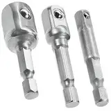 Retoo 3 Stück Universal Sechskant Adapter Steckschlüssel auf 1/2" 1/4" 3/8" Vierkant, Schraubenschlüssel Multifunktion-Nuss für Bohrmaschine und Akkuschrauber, Stecknuss Stecknussadapter Verbindung