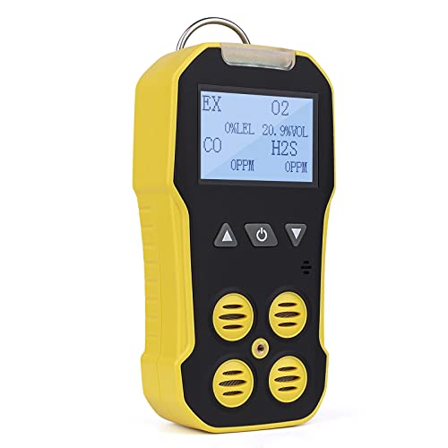 BOSEAN Tragbarer 4 Gas Messgerät EX H2S CO O2, 4 in 1 Gasmessgerät, 4 in 1 Gastester-Analysator, Tragbarer Gasdetektor, Ton-Licht-Vibrationsalarm