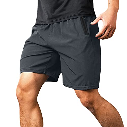 Generisch Laufshorts Herren Kurz Herren Sommer Sport Kurze Hose Schnelltrocknend Kurze Hose Kordelzug Reißverschlusstasche Kurze Hose Mode Kurz Herren Kurz Freizeithose Shorts (Grey, M)