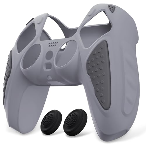 PlayVital Silikon Hülle für ps5 Controller,Case Anti-Rutsche Schutzhülle Hülle Griffe Skin Weiches Gummi Grips für Playstation 5 Wireless Controller(Metallic-Grau & Dunkel-Grau)