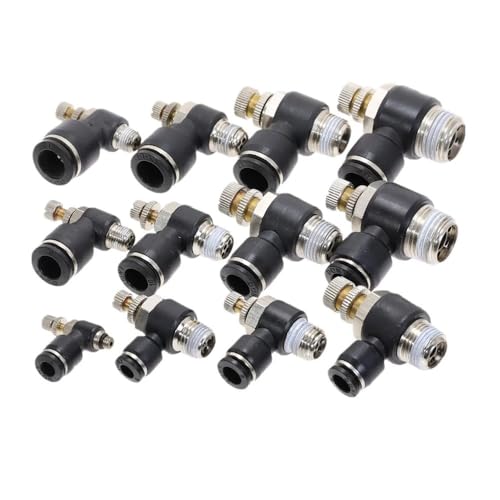 YJUHADWPBZ Black Push in Elbow Fitting Speed Flow Control Pneumatic Connector Tube Pipe Hose Air Fittings M5 1/8" 1/4" 3/8" 1/2"(10mm OD Hose,1/8")