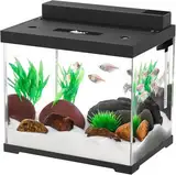 AQQA Aquarium Komplettset - 4 Farben LED Beleuchtung, Doppeltes Filtersystem, Pumpe und Fischfutter, 9L