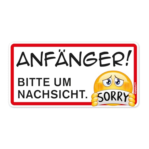 Auto-Magnet-Schild Anfänger! Bitte um Nachsicht. Sorry I 20 x 10 cm I Vorsicht Achtung Fahranfänger I mit Smile I wetterfest magnetisch I mit Smile I kfz664