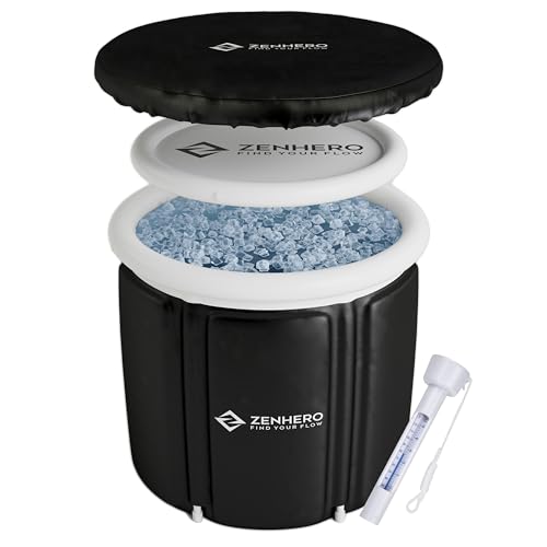 Zenhero Recovery Eisbad (80 cm Ø) XL Komplettset - mit Thermometer für Athleten, Eistonne für Eisbaden. Geeignet für den Einsatz drinnen und draußen, starke Isolierung für kaltes Wasser im Sommer!