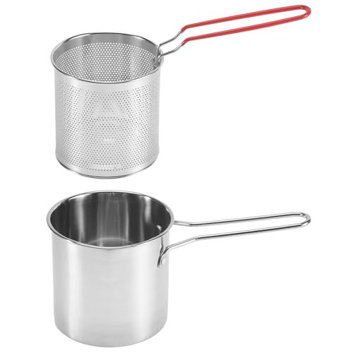 Wrtysully Edelstahl-Frittiertopf, Frittiertopf-Sieb mit Sieb, Hähnchen-Bratpfannen, Küchen-Kochwerkzeug