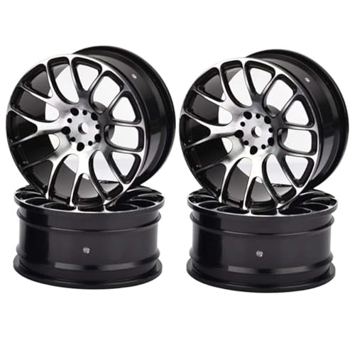 52mm RC Autofelgen,KINGCOO 4Stück Y-Form Aluminiumlegierung Metall Räder für 1:10 RC Drift Rallye Auto On Road Rennwagen für HPI HSP Kyosho TT01 TT02(Schwarz)