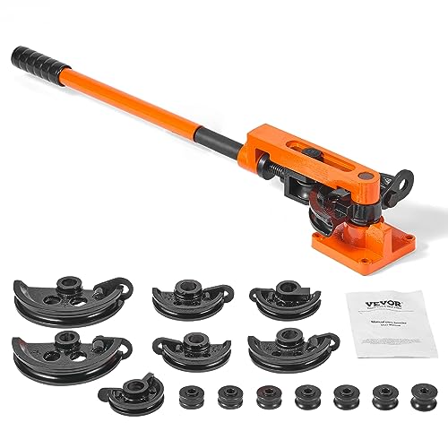 VEVOR Rohrbiegegerät Ø10-25mm (7 Matritzen) Manuelle Rohrbieger 0-180° Handrohrbieger 50-113mm Biegeradius Rohrbiegemaschine Kupfer-, Aluminium, Edelstahlrohren mit einer Wandstärke von 0 bis 2mm