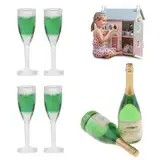 Miniatur Wein Flaschen,Champagner Flasche und Weinglas,6 Stück 1:12 Puppenhaus Zubehör,2 Wein Flaschen,Miniatur Glasflaschen 4 Weinglas,1/12 Puppenhaus Deko,Simulation Besteck für Puppen